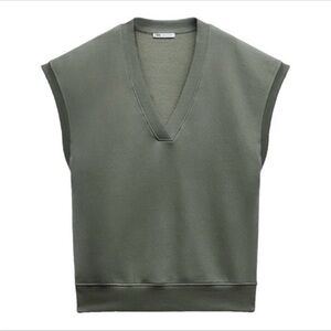 Zara Dark Green V-Neck Muscle Tee